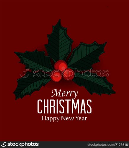 Christmas vector illustration of decorative branches and berries. Red mistletoe. Mistletoe branch, red berries