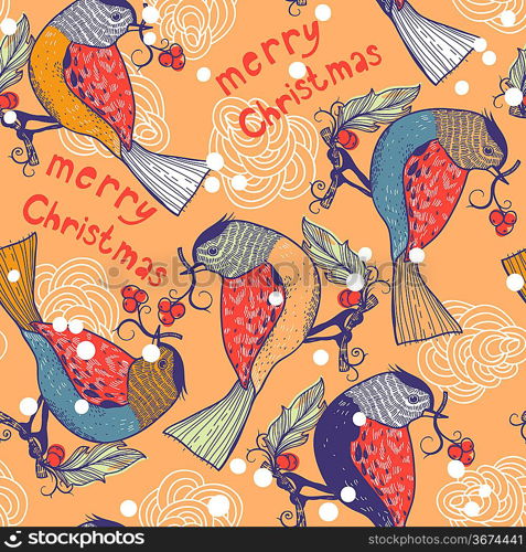 Christmas vector seamless pattern with colored birds