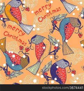 Christmas vector seamless pattern with colored birds