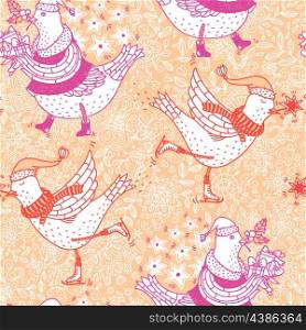 Christmas vector seamless pattern with cute birds