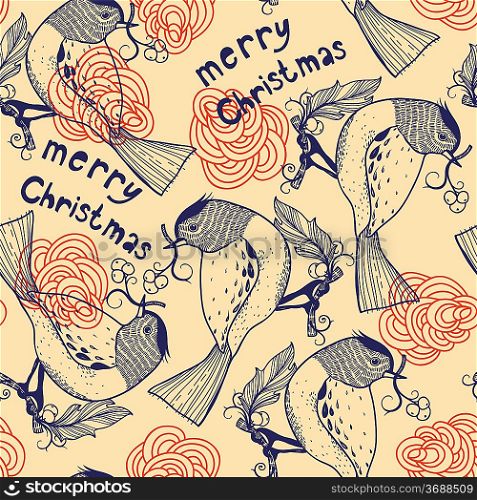 Christmas vector seamless pattern with fantasy birds