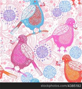 Christmas vector seamless pattern with funny colorful birds