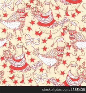 Christmas vector seamless pattern with funny red birds