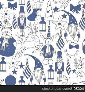 Christmas vector seamless pattern with hand drawn elements. Christmas set. Vector sketch illustration.