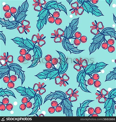 Christmas vector seamless pattern with holly berries