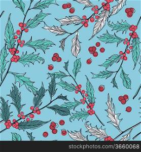 Christmas vector seamless pattern with holly sprigs
