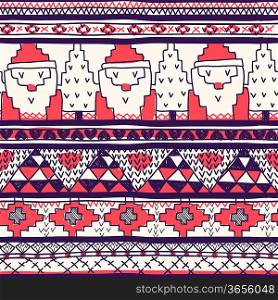 Christmas vector seamless pattern with knitted Santa