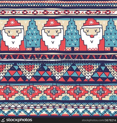Christmas vector seamless pattern with knitted Santa