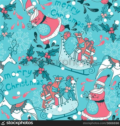 Christmas vector seamless pattern with Santa and deers