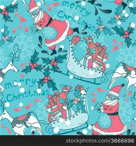 Christmas vector seamless pattern with Santa and deers