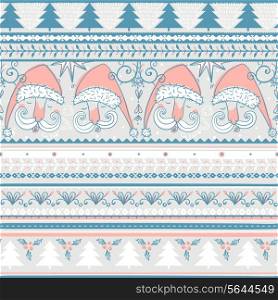 Christmas vector seamless pattern with Santa and folk elements