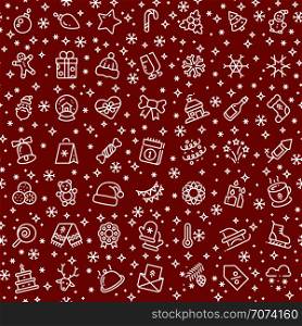 Christmas vector seamless pattern with xmas holiday outline icons. Xmas background and christmas seamless pattern illustration. Christmas vector seamless pattern with xmas holiday outline icons