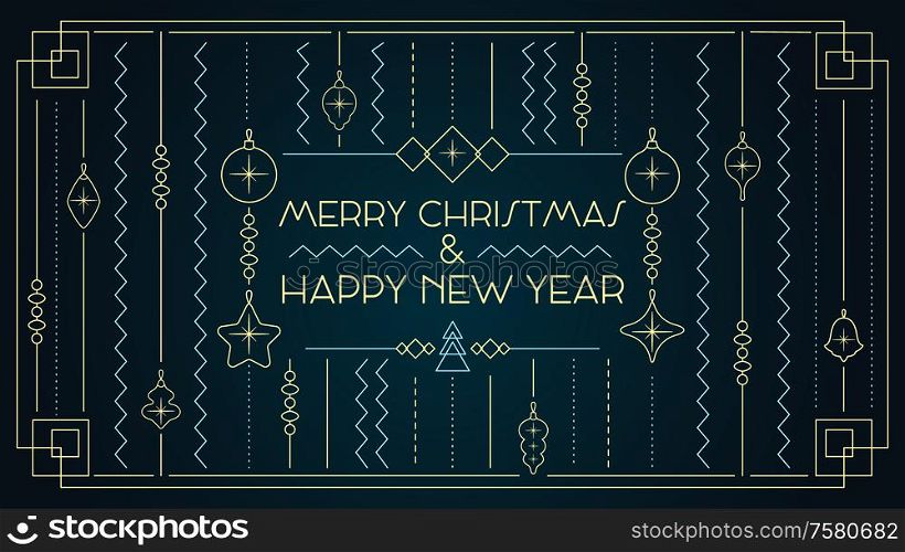 Christmas vintage retro toys frame composition with editable text and ornaments with christmas balls decorations silhouettes vector illustration