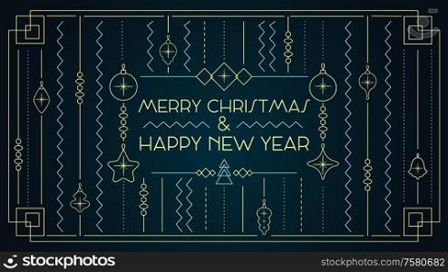 Christmas vintage retro toys frame composition with editable text and ornaments with christmas balls decorations silhouettes vector illustration