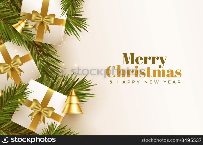 christmas wallpaper with gift boxes and leaves