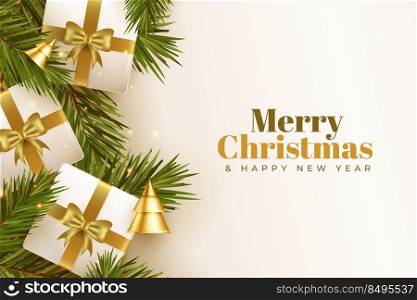 christmas wallpaper with gift boxes and leaves