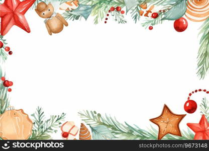 Christmas watercolor frame banner template. Vector illustration design.