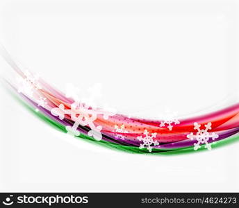 Christmas wave abstract background, curve line with snowflakes