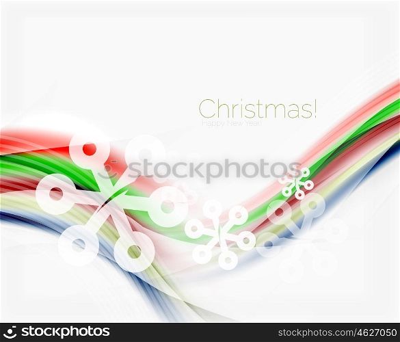 Christmas wave abstract background, curve line with snowflakes