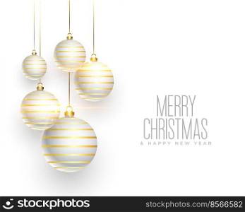 christmas white card with realistic balls decoration