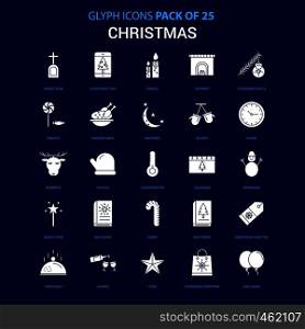 Christmas White icon over Blue background. 25 Icon Pack