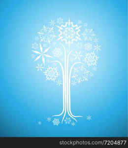 Christmas winter abstract tree vector illustration with snowflakes