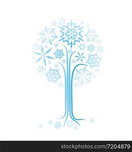 Christmas winter abstract tree vector illustration with snowflakes