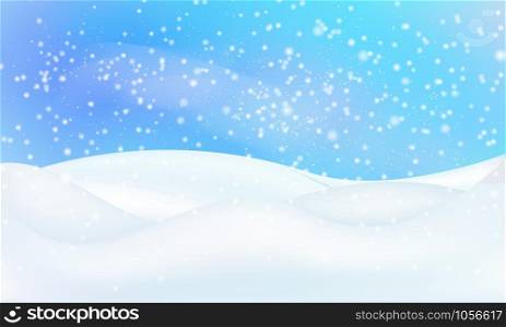 Christmas winter background, snowy Happy New Year backdrop. Fantasy holiday wallpaper with snowflakes. Bright vector design.