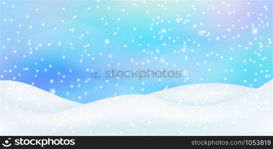 Christmas winter background, snowy Happy New Year backdrop. Fantasy holiday wallpaper with the snowflakes. Bright vector design.