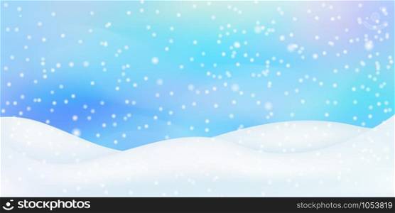 Christmas winter background, snowy Happy New Year backdrop. Fantasy holiday wallpaper with the snowflakes. Bright vector design.
