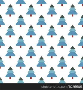 Christmas winter forest landscape seamless pattern. Pine trees background. Naive art style. Design for fabric, textile print, wrapping paper, children textile. Vector illustration. Christmas winter forest landscape seamless pattern. Pine trees background.
