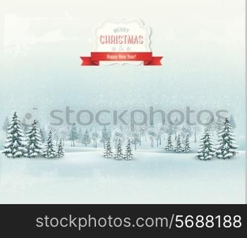 Christmas winter landscape background. Vector.