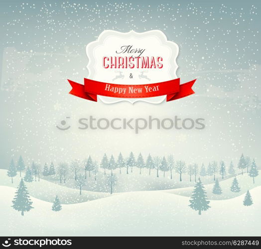 Christmas winter landscape background. Vector.