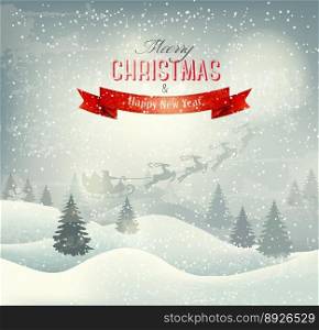 Christmas winter landscape background with santa vector image