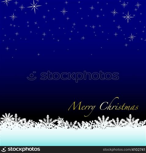 Christmas winter scene with snow drift and starry night sky