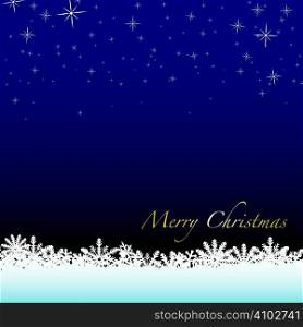 Christmas winter scene with snow drift and starry night sky