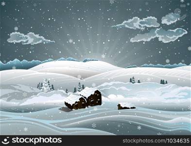 Christmas Wintry Landscape with Sunrise