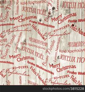 Christmas Words Pattern On Wooden Texture. Vector
