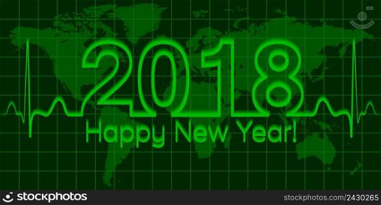 Christmas world map banner, 2018 happy new year, vector 2018 the crisis, the wave matrix of cardiology, the concept of success and prosperity, 3D effect with shadow