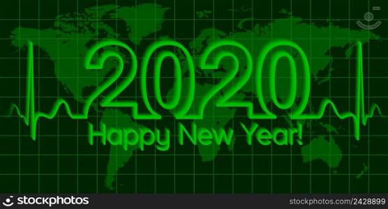 Christmas world map banner, 2020 happy new year, vector 2020 the crisis, the wave matrix of cardiology, the concept of success and prosperity
