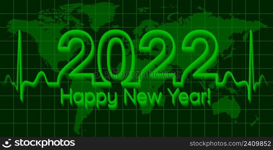 Christmas world map banner, 2022 happy new year, vector 2022 crisis, the wave matrix of cardiology, the concept of success and prosperity