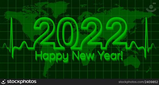 Christmas world map banner, 2022 happy new year, vector 2022 crisis, the wave matrix of cardiology, the concept of success and prosperity