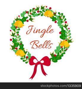 Christmas wreath flat design. Jingle bells. Unique design for your greeting cards, banners, flyers. Vector illustration in modern style.. Christmas wreath flat design. Jingle bells. Unique design for your greeting cards