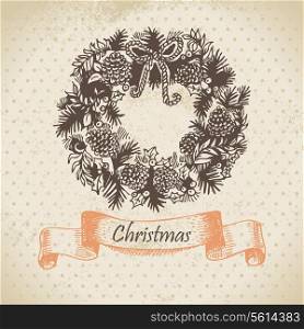 Christmas wreath. Hand drawn illustration