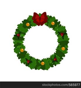 Christmas wreath icon. Flat illustration of christmas wreath vector icon for web design. Christmas wreath icon, flat style