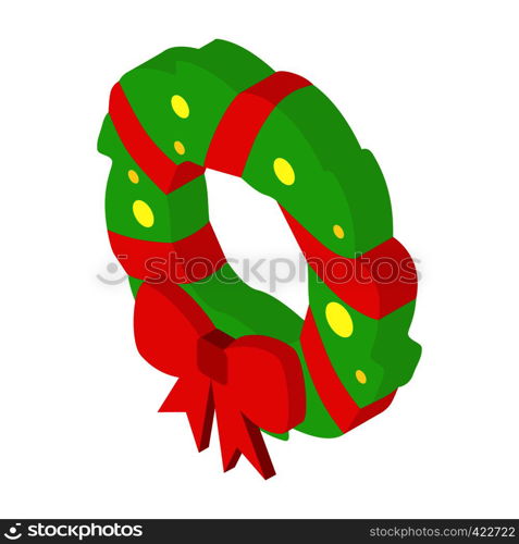 Christmas wreath isometric icon. New Year decor. Single symbol on a white background. Christmas wreath isometric icon
