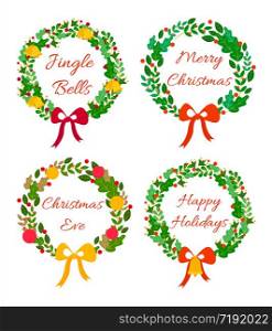 Christmas wreath set flat design. Unique design for your greeting cards, banners, flyers. Vector illustration in modern style.. nique design for your greeting cards, banners
