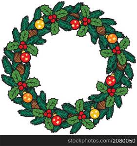 Christmas wreath with baubles and decorative beads vector illustration