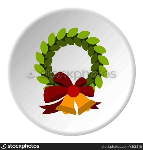 Christmas wreath with bell icon in flat circle isolated vector illustration for web. Christmas wreath with bell icon circle