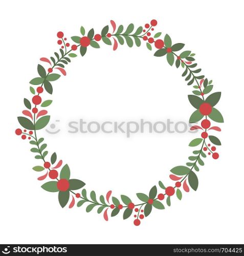 Christmas wreath with red berry and green leaf